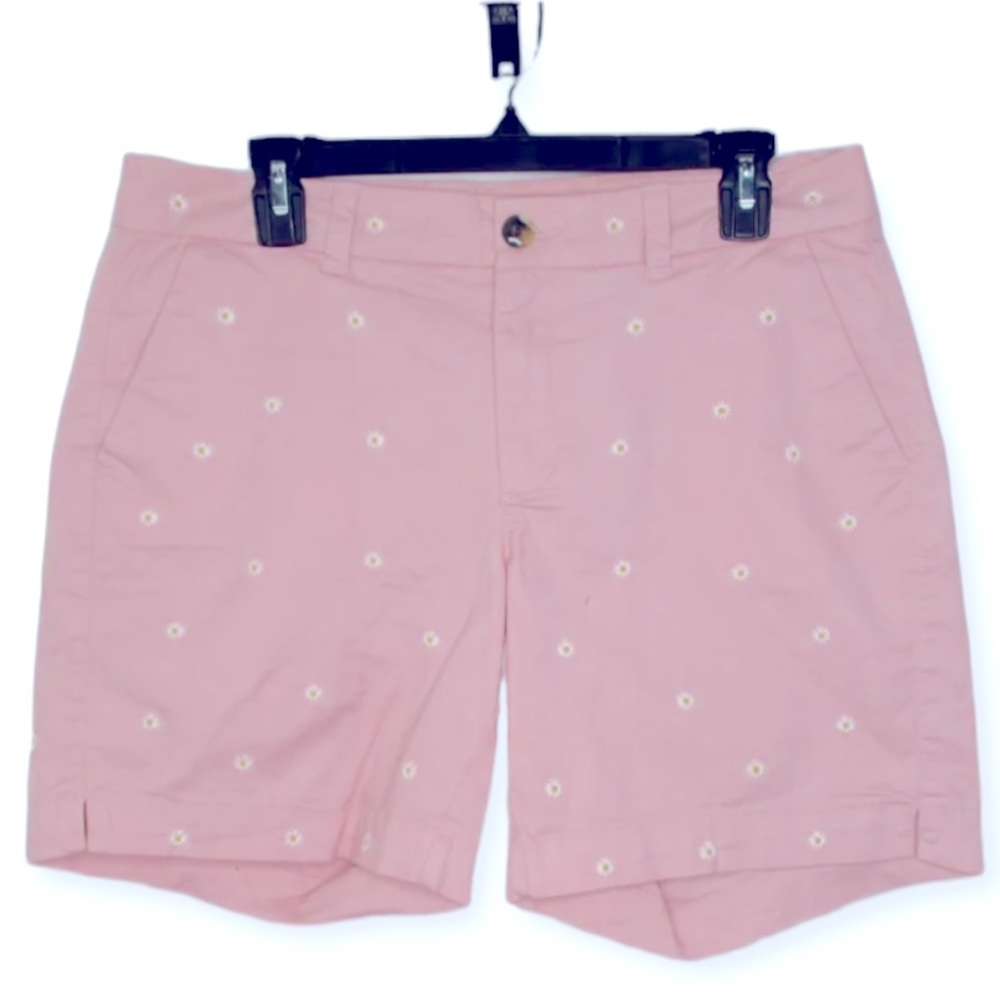 Old Navy Women's Shorts Pink White Daisies Pockets Belted Button Zipper